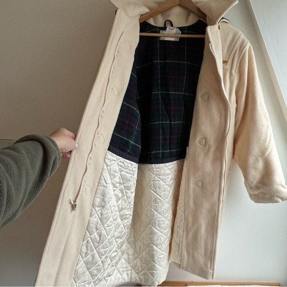 VNTG LL Bean white Wool Jacket Hooded Zip Up Toggle Closure Thinsulate Lining 16 - Picture 16 of 16